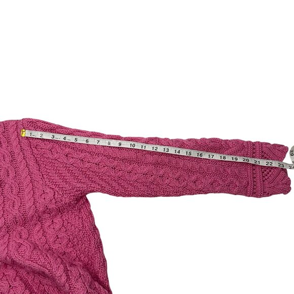 Aran Crafts Pink Cable Knit Merino Wool Cardigan Sweater M colorful pink scallop - Picture 10 of 10